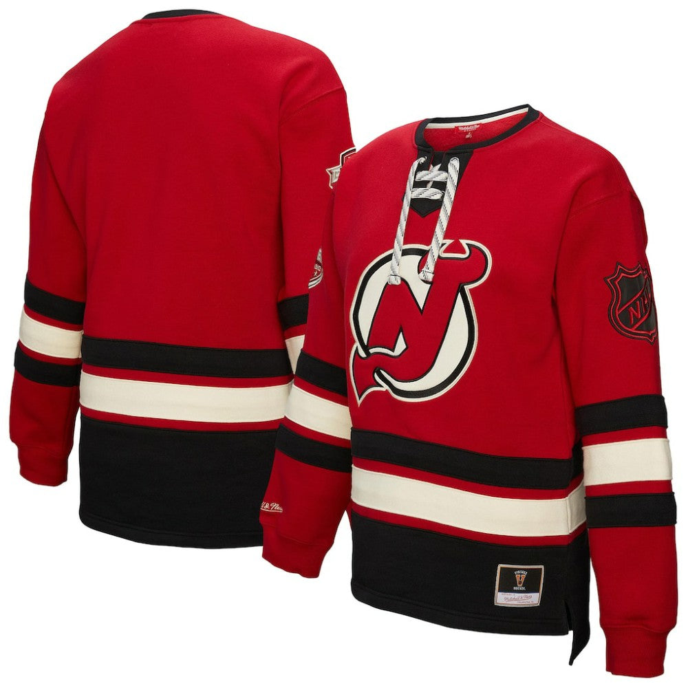 New Jersey Devils Mitchell & Ness Women's Heritage Lace-Up Pullover Sweatshirt