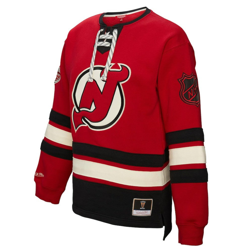 New Jersey Devils Mitchell & Ness Women's Heritage Lace-Up Pullover Sweatshirt