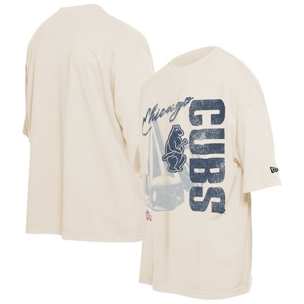 Chicago Cubs Cooperstown Collection Oversized Throwback Distressed T-Shirt - Cream | New Era