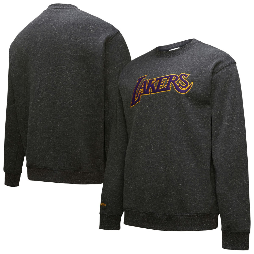 Los Angeles Lakers Black Out Collection Snow Washed Vintage Logo Pullover Sweatshirt - Black | Mitchell & Ness online