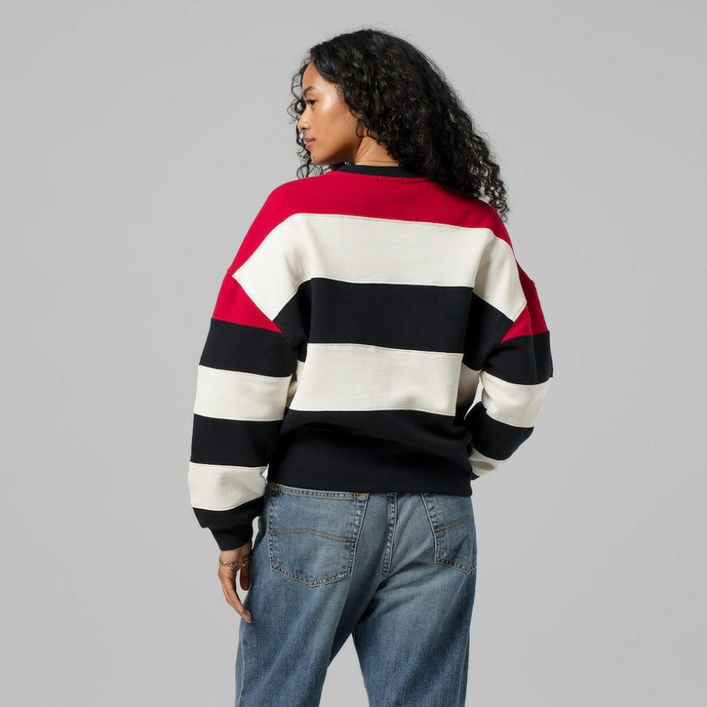 Atlanta Braves Women's Cooperstown Collection Blocked Fleece Pullover Sweatshirt- Red/Black | Mitchell & Ness