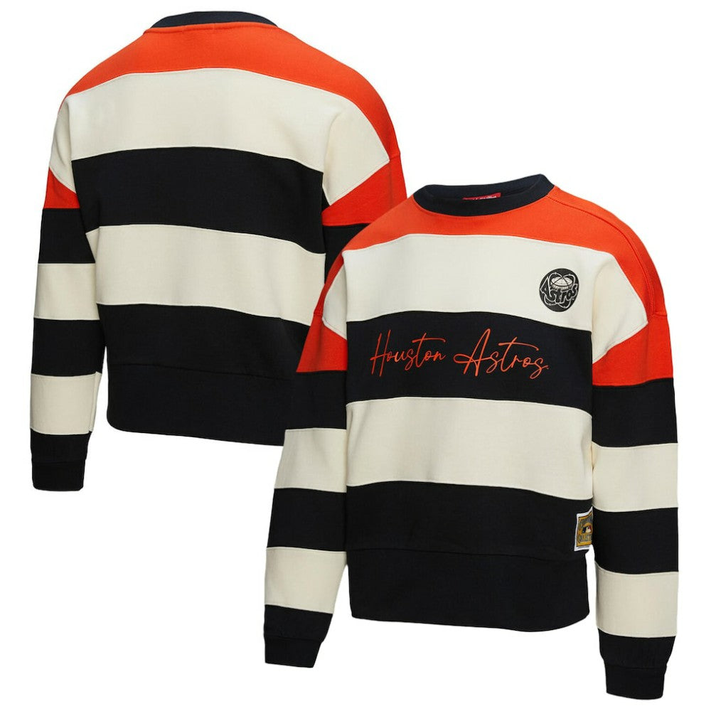 Houston Astros Women's Cooperstown Collection Blocked Fleece Pullover Sweatshirt- Orange/Black | Mitchell & Ness