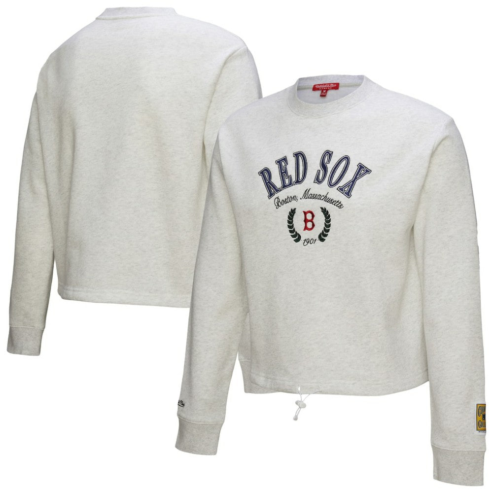 Boston Red Sox Women's Cropped Toggle Pullover Sweatshirt - Heather Gray | Mitchell & Ness