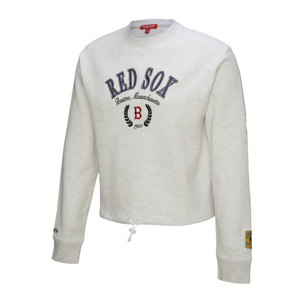 Boston Red Sox Women's Cropped Toggle Pullover Sweatshirt - Heather Gray | Mitchell & Ness