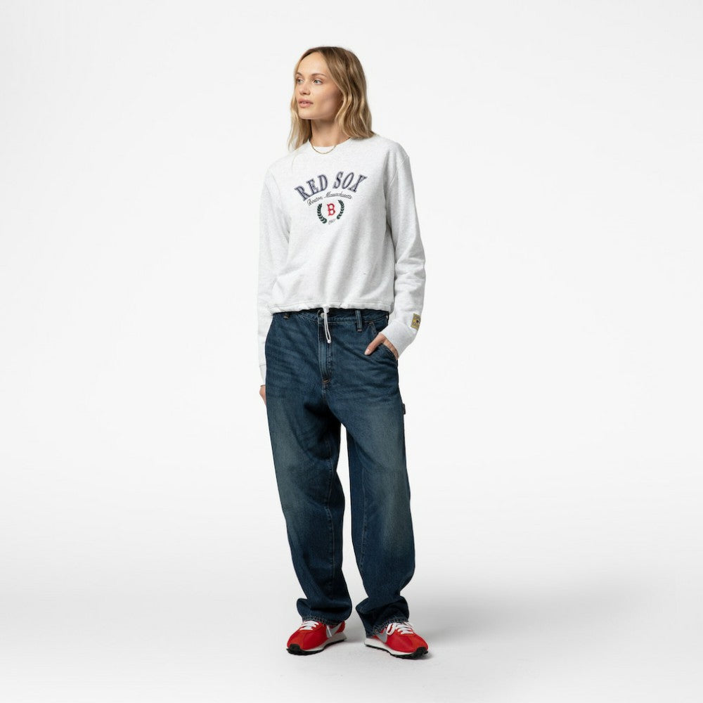 Boston Red Sox Women's Cropped Toggle Pullover Sweatshirt - Heather Gray | Mitchell & Ness