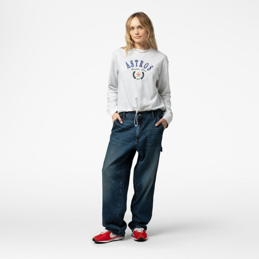 Houston Astros Women's Cropped Toggle Pullover Sweatshirt - Heather Gray | Mitchell & Ness