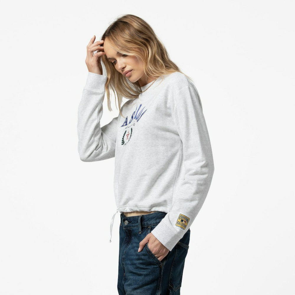 Houston Astros Women's Cropped Toggle Pullover Sweatshirt - Heather Gray | Mitchell & Ness