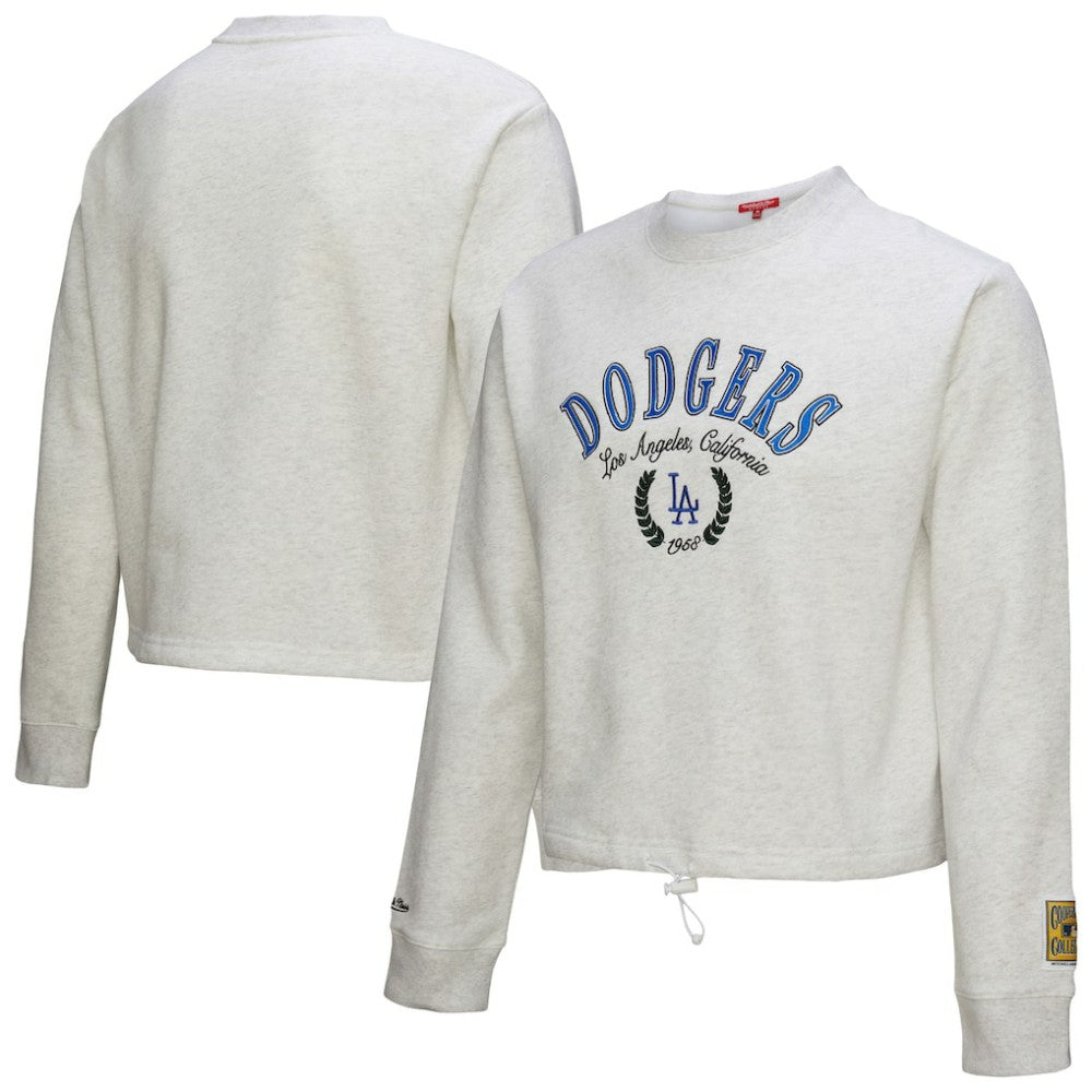 Los Angeles Dodgers Women's Cropped Toggle Pullover Sweatshirt - Heather Gray | Mitchell & Ness