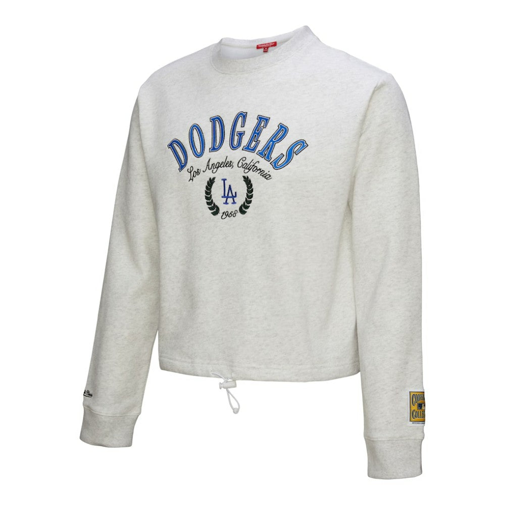 Los Angeles Dodgers Women's Cropped Toggle Pullover Sweatshirt - Heather Gray | Mitchell & Ness