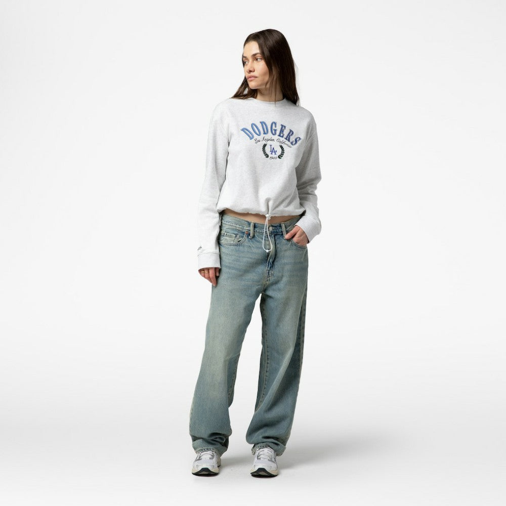 Los Angeles Dodgers Women's Cropped Toggle Pullover Sweatshirt - Heather Gray | Mitchell & Ness
