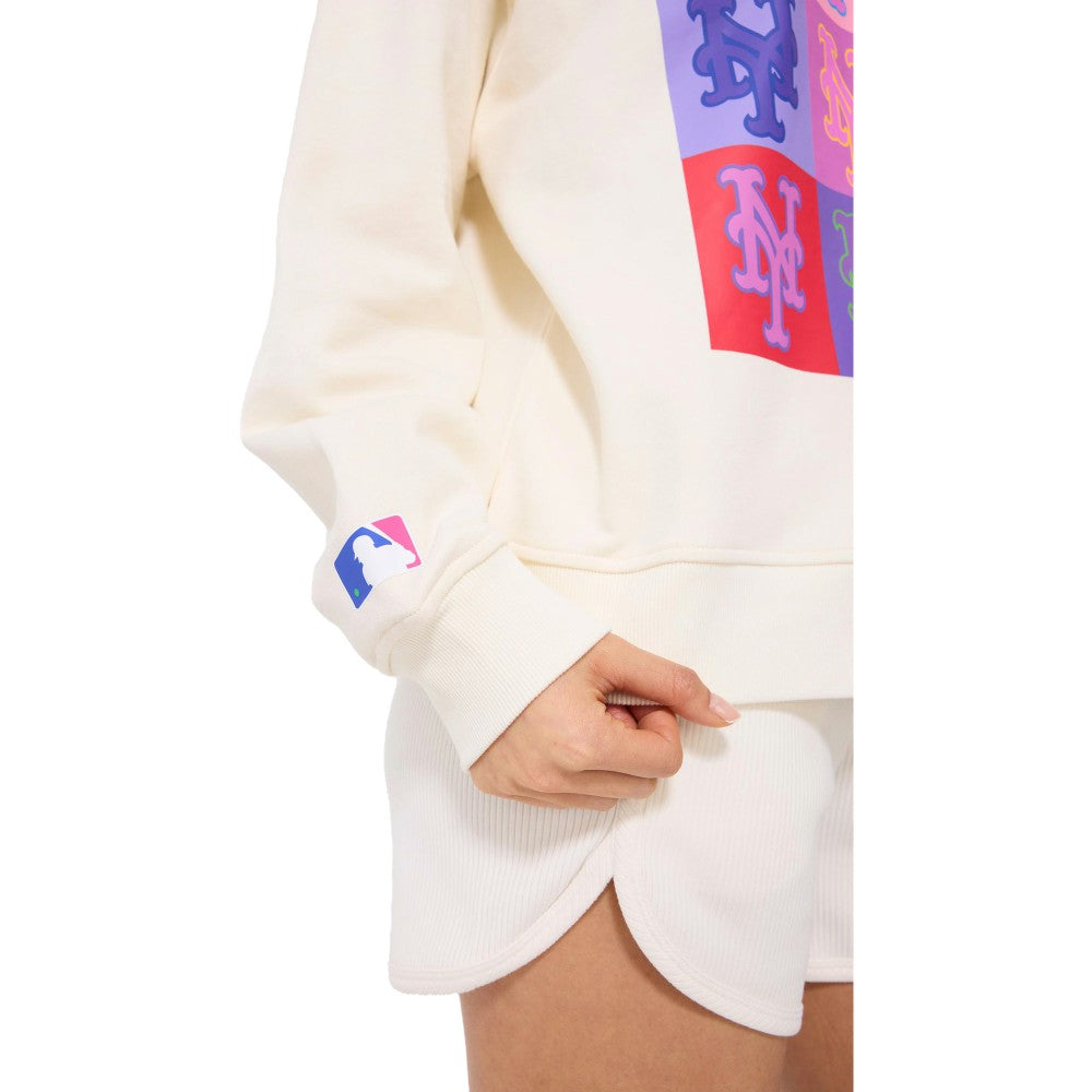 New York Mets Terez Women's Technicolor  Oversized Pullover Sweatshirt - Cream