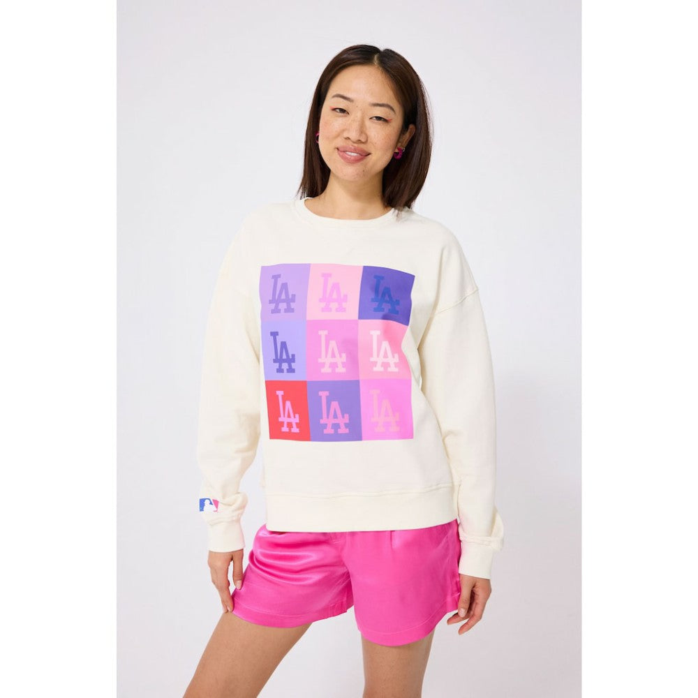 Los Angeles Dodgers Terez Women's Technicolor  Oversized Pullover Sweatshirt - Cream