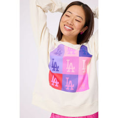 Los Angeles Dodgers Terez Women's Technicolor  Oversized Pullover Sweatshirt - Cream