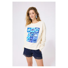 Chicago Cubs Terez Women's Technicolor  Oversized Pullover Sweatshirt - Cream