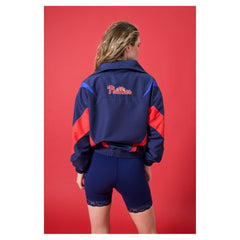 Philadelphia Phillies Terez Women's Ripstop Chevron Quarter-Zip Pullover - Navy
