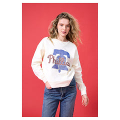 Philadelphia Phillies Terez Women's Oversized Gemstone Logo Sweatshirt - Cream
