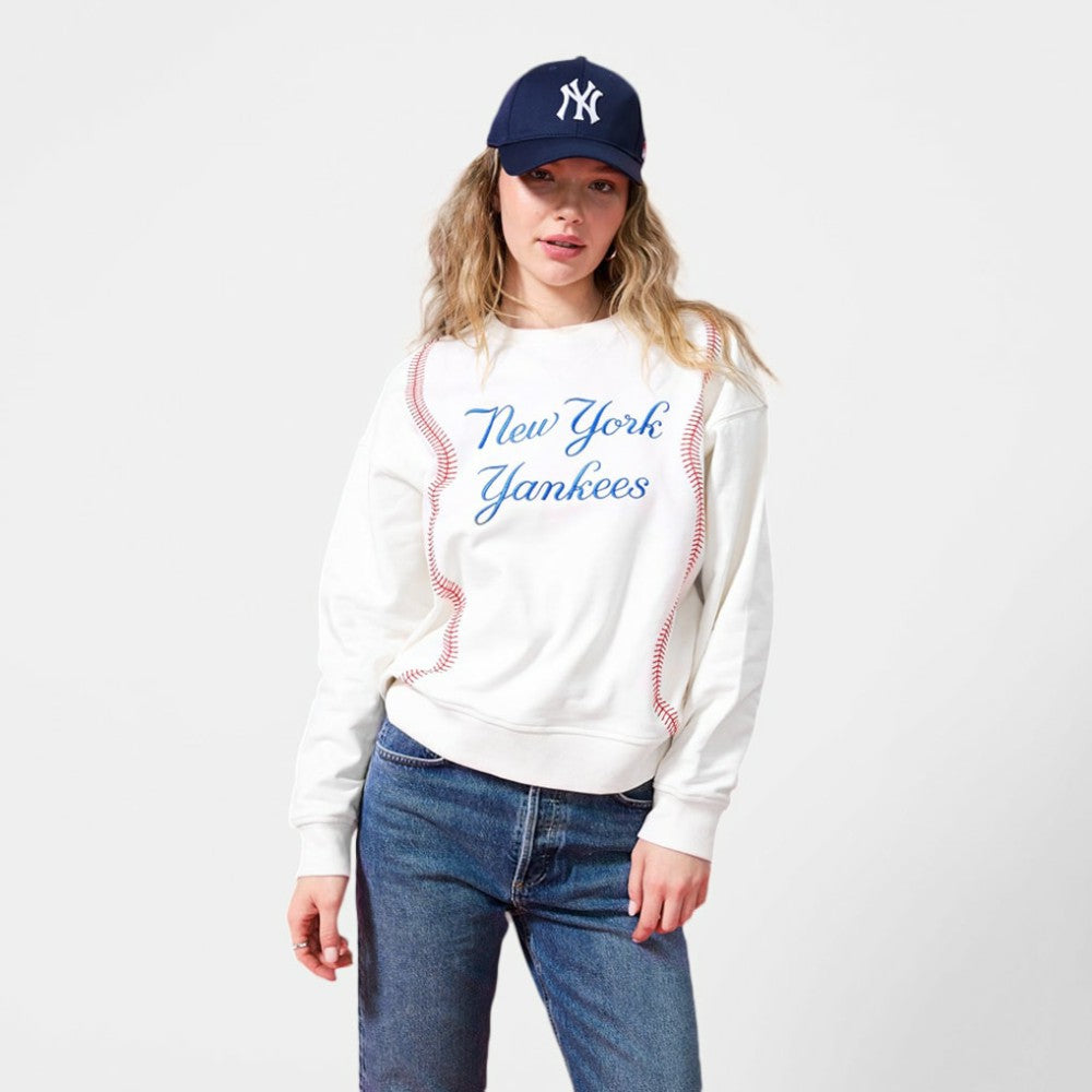 New York Yankees Terez Women's Baseball Stitch Pullover Sweatshirt - Cream