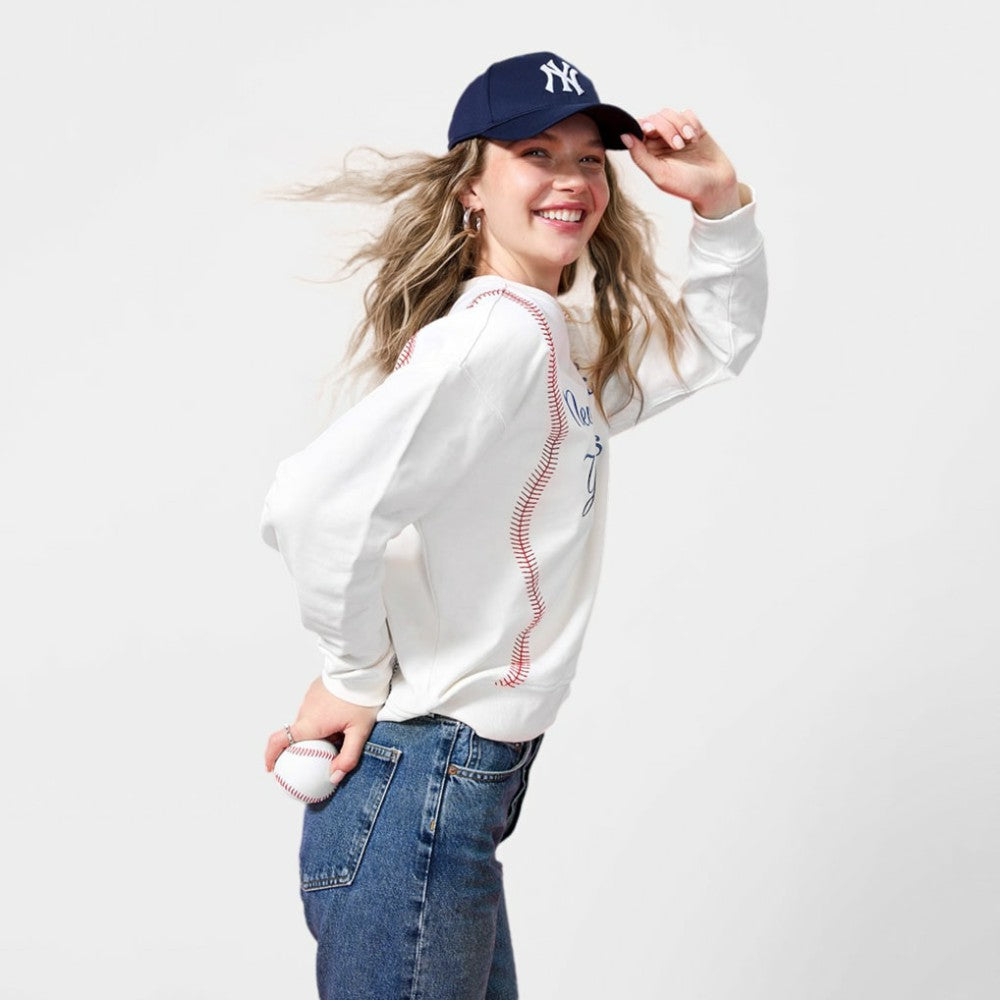 New York Yankees Terez Women's Baseball Stitch Pullover Sweatshirt - Cream