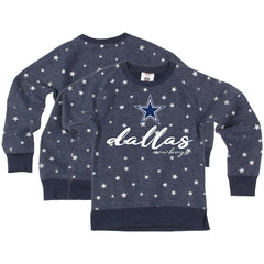 NFL Dallas Cowboys Wes & Willy Girls Youth Shimmer Star Reverse Fleece Pullover Sweatshirt