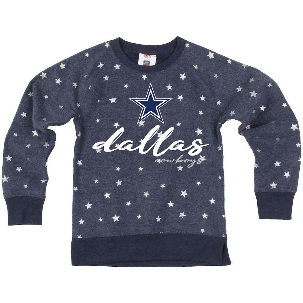 NFL Dallas Cowboys Wes & Willy Girls Youth Shimmer Star Reverse Fleece Pullover Sweatshirt