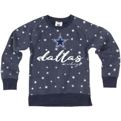 NFL Dallas Cowboys Wes & Willy Girls Youth Shimmer Star Reverse Fleece Pullover Sweatshirt