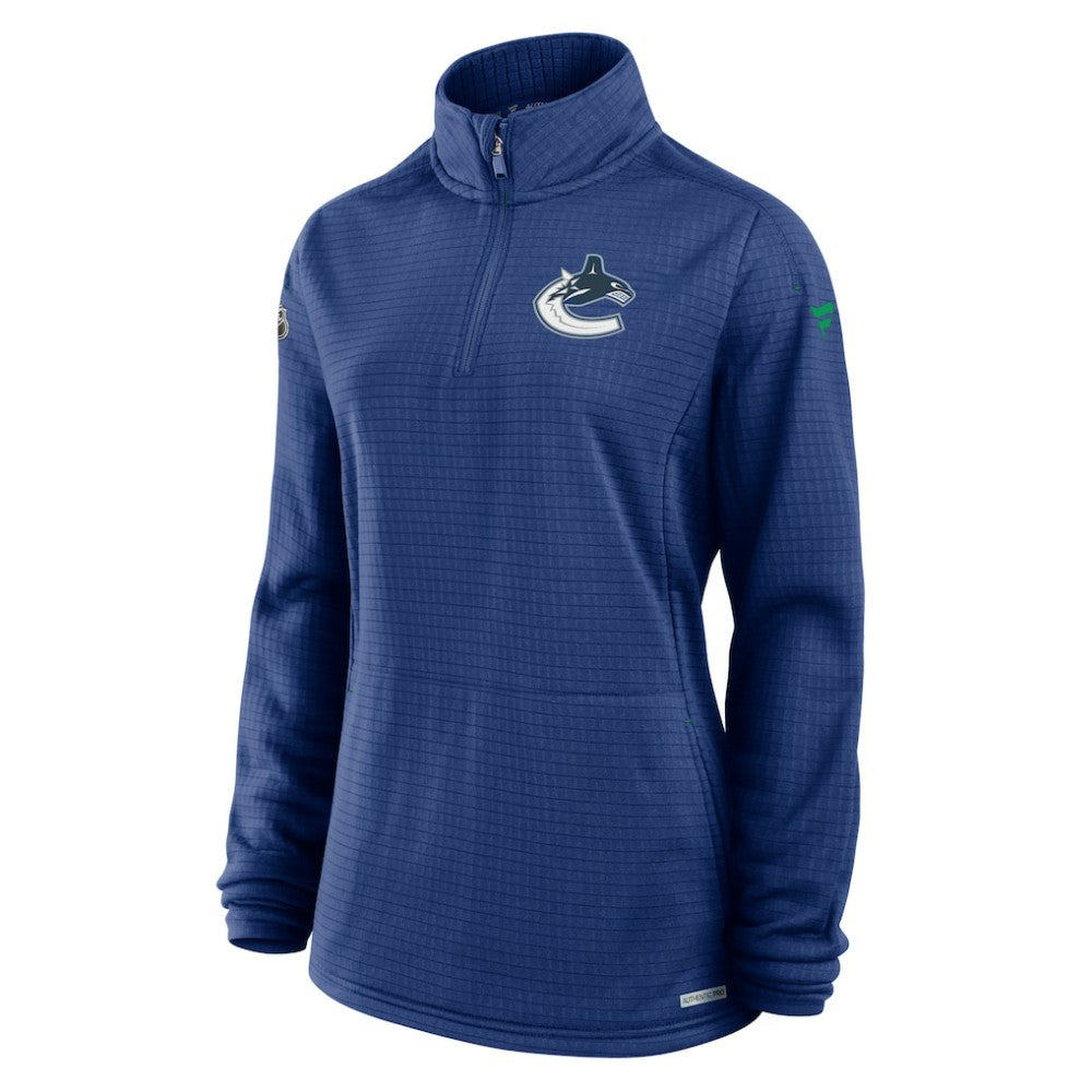 Vancouver Canucks Fanatics Women's Authentic Pro Rink Quarter-Zip Pullover