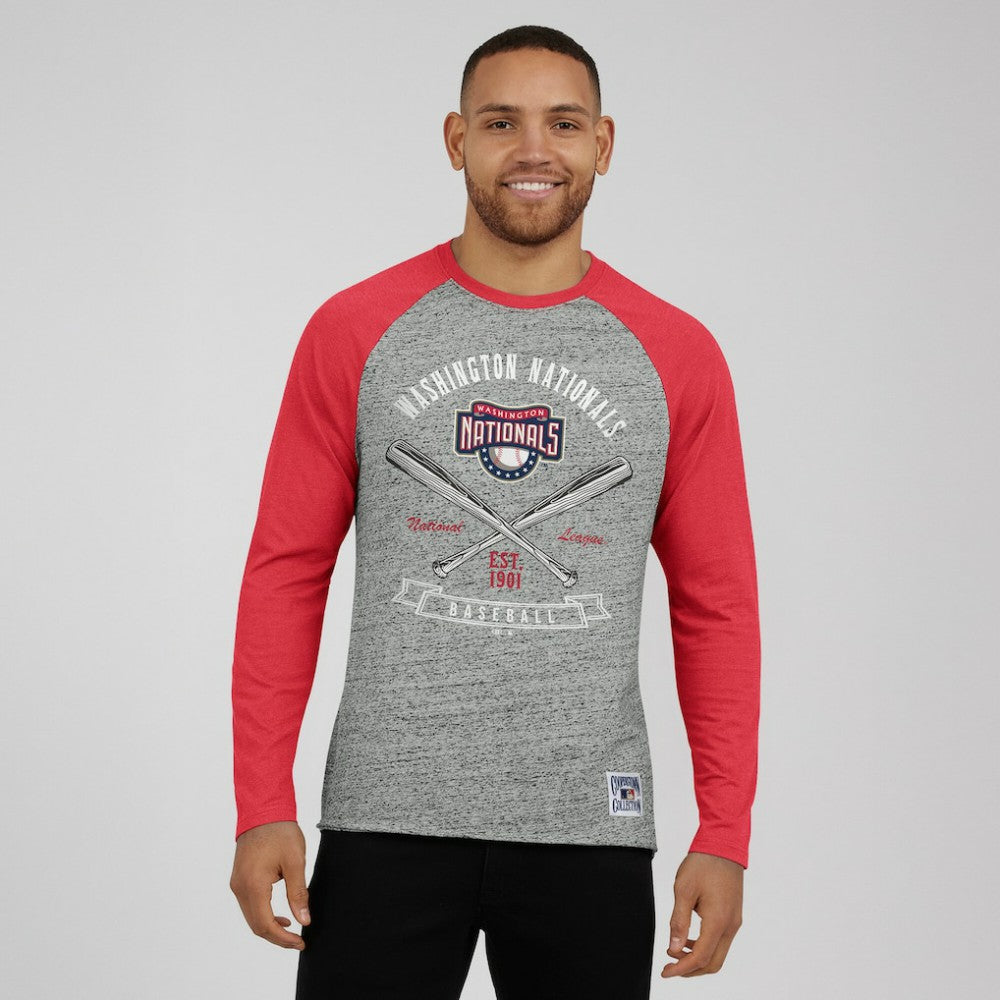 Washington Nationals Darius Rucker Collection Raw Edge Raglan Long Sleeve Baseball T-Shirt - Heather Gray
