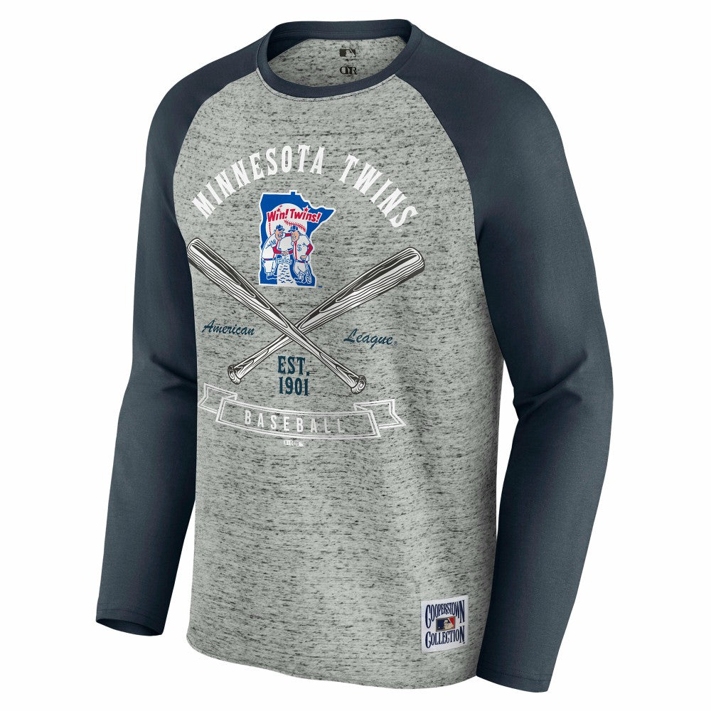 Minnesota Twins Darius Rucker Collection Raw Edge Raglan Long Sleeve Baseball T-Shirt - Heather Gray