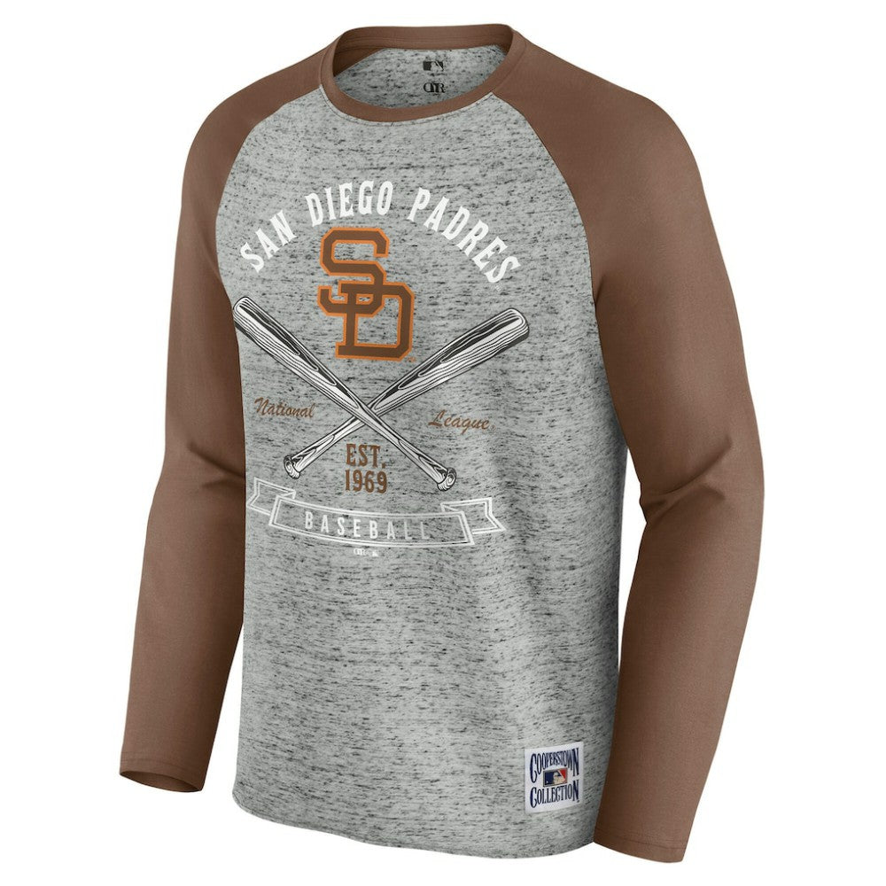 San Diego Padres Darius Rucker Collection Raw Edge Raglan Long Sleeve Baseball T-Shirt - Heather Gray