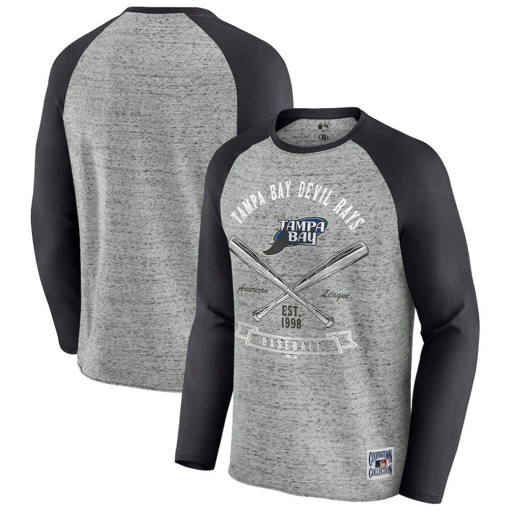 Tampa Bay Rays Darius Rucker Collection Raw Edge Raglan Long Sleeve Baseball T-Shirt - Heather Gray