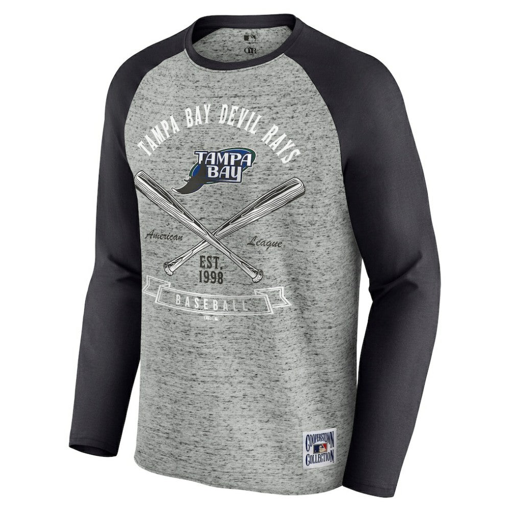Tampa Bay Rays Darius Rucker Collection Raw Edge Raglan Long Sleeve Baseball T-Shirt - Heather Gray