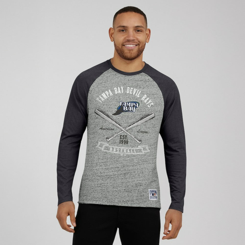 Tampa Bay Rays Darius Rucker Collection Raw Edge Raglan Long Sleeve Baseball T-Shirt - Heather Gray