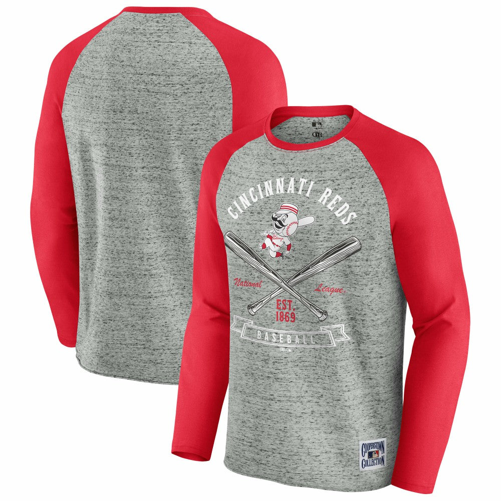 Cincinnati Reds Darius Rucker Collection Raw Edge Raglan Long Sleeve Baseball T-Shirt - Heather Gray