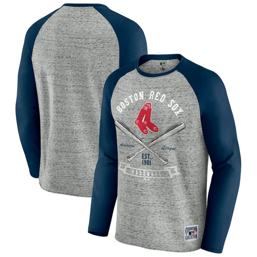 Boston Red Sox Darius Rucker Collection Raw Edge Raglan Long Sleeve Baseball T-Shirt - Heather Gray