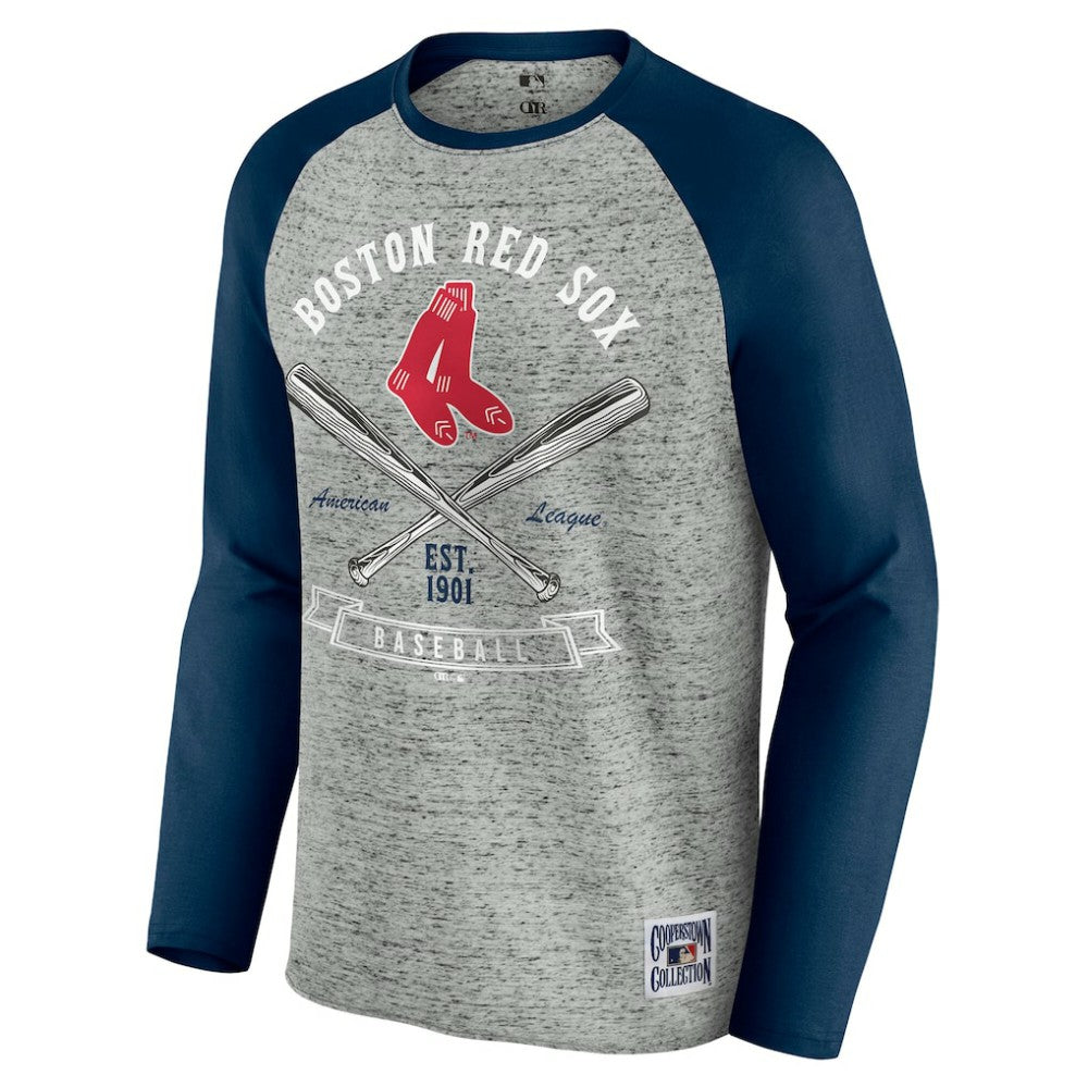 Boston Red Sox Darius Rucker Collection Raw Edge Raglan Long Sleeve Baseball T-Shirt - Heather Gray
