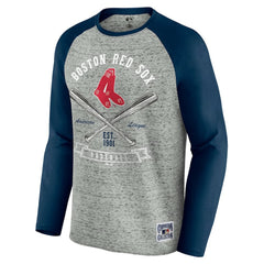Boston Red Sox Darius Rucker Collection Raw Edge Raglan Long Sleeve Baseball T-Shirt - Heather Gray