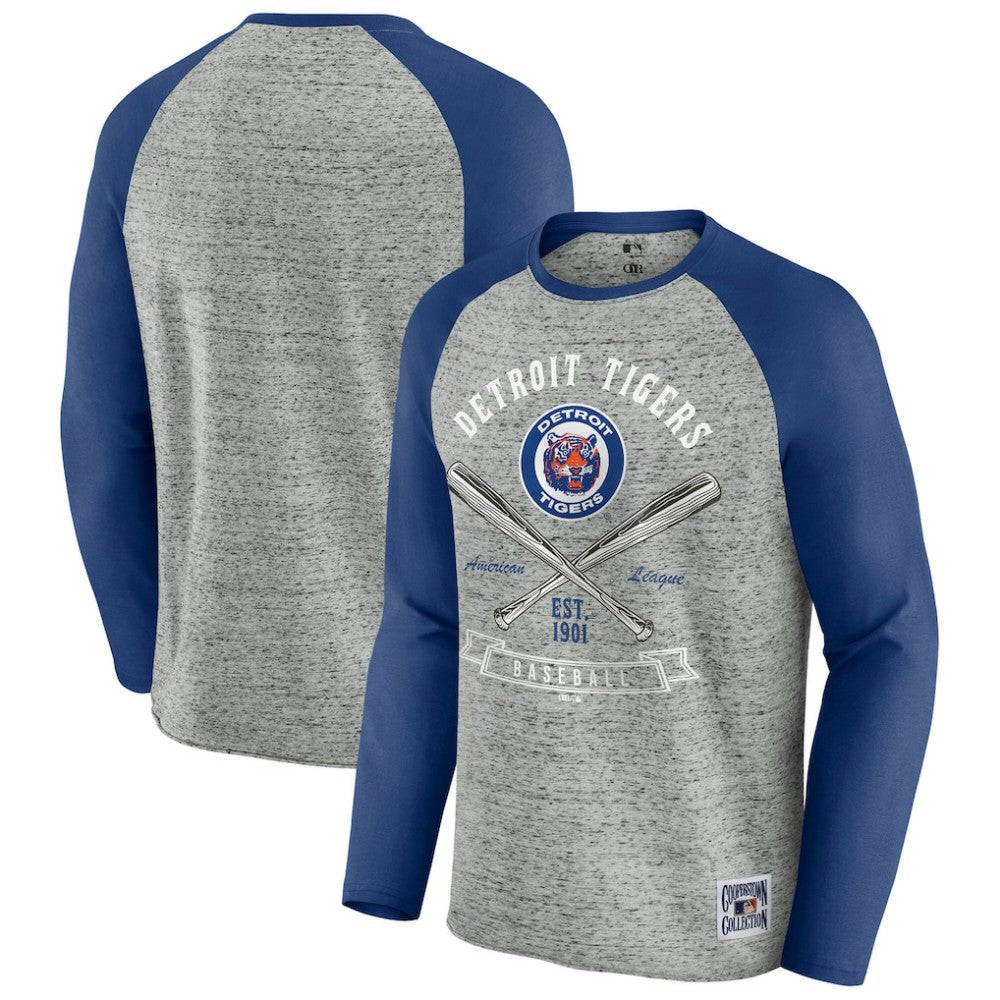 Detroit Tigers Darius Rucker Collection Raw Edge Raglan Long Sleeve Baseball T-Shirt - Heather Gray