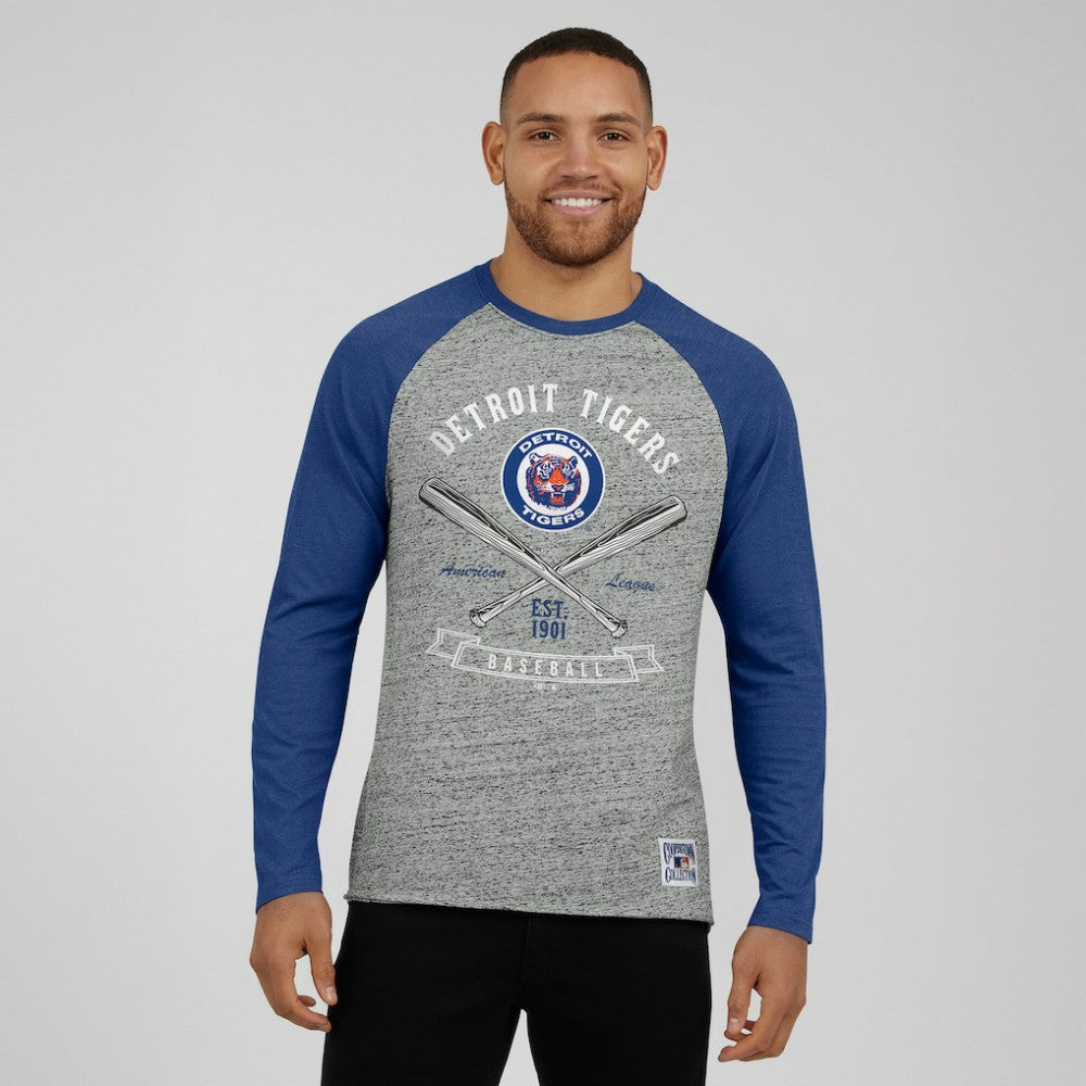 Detroit Tigers Darius Rucker Collection Raw Edge Raglan Long Sleeve Baseball T-Shirt - Heather Gray