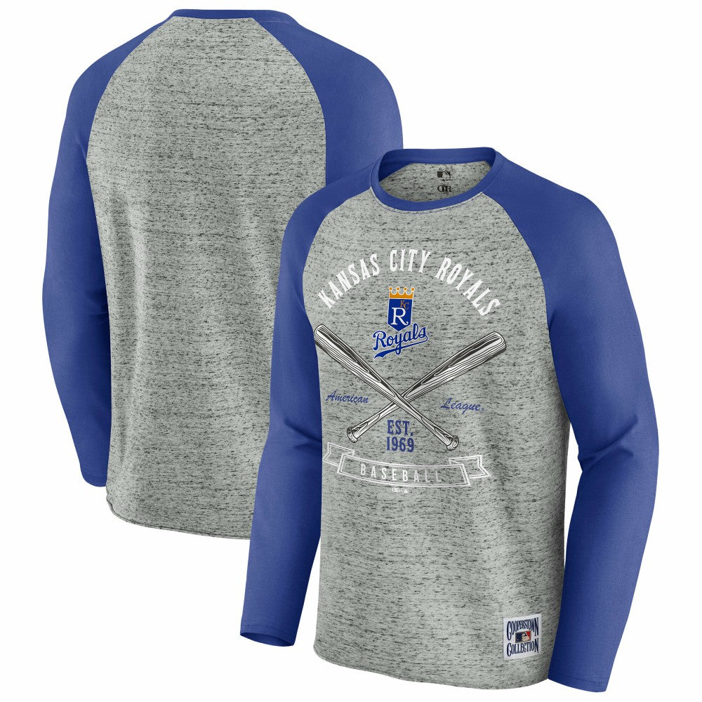 Kansas City Royals Darius Rucker Collection Raw Edge Raglan Long Sleeve Baseball T-Shirt - Heather Gray