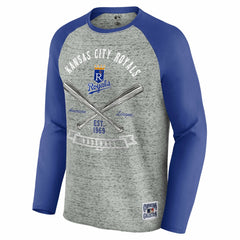 Kansas City Royals Darius Rucker Collection Raw Edge Raglan Long Sleeve Baseball T-Shirt - Heather Gray