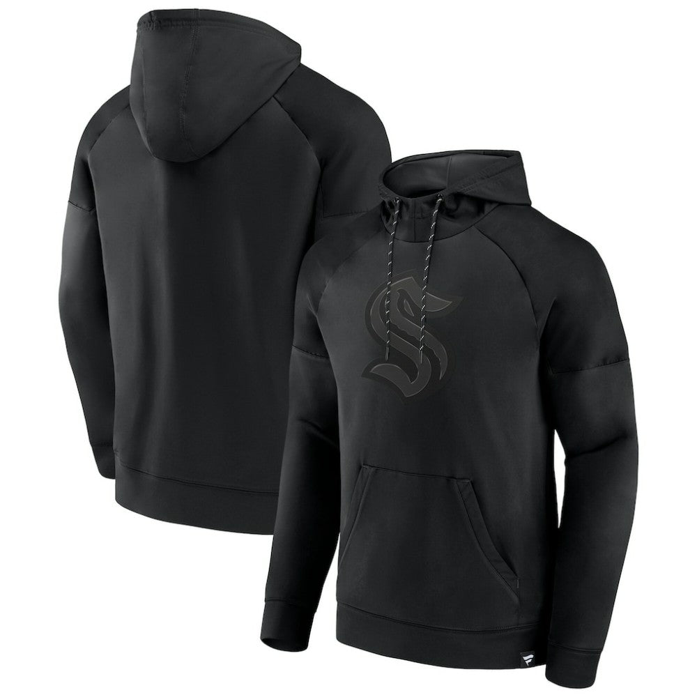 Seattle Kraken Fanatics Black Ice Defender Raglan Pullover Hoodie