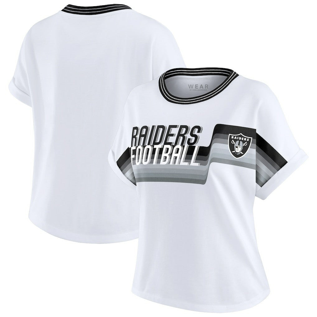 NFL Las Vegas Raiders WEAR by Erin Andrews Women's Cropped Center Stripe Dolman T-Shirt