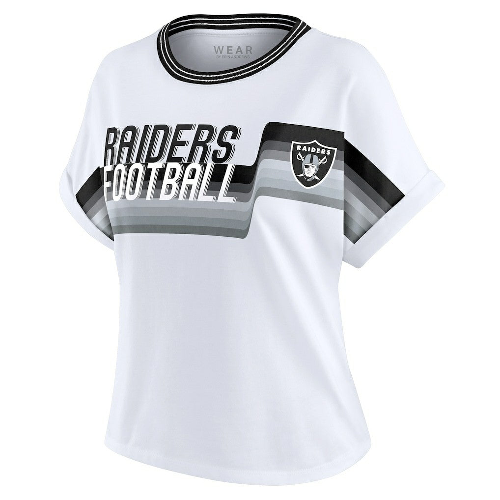 NFL Las Vegas Raiders WEAR by Erin Andrews Women's Cropped Center Stripe Dolman T-Shirt