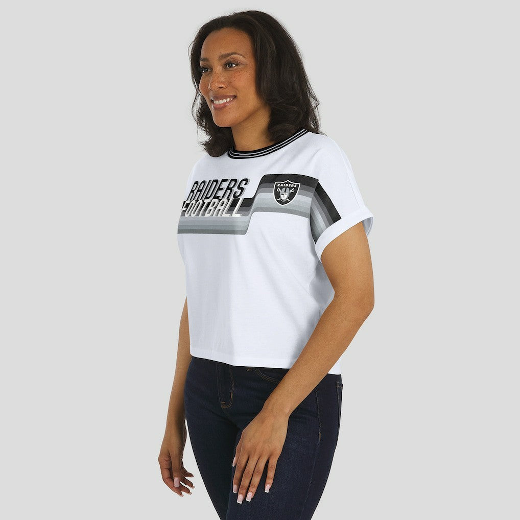 NFL Las Vegas Raiders WEAR by Erin Andrews Women's Cropped Center Stripe Dolman T-Shirt