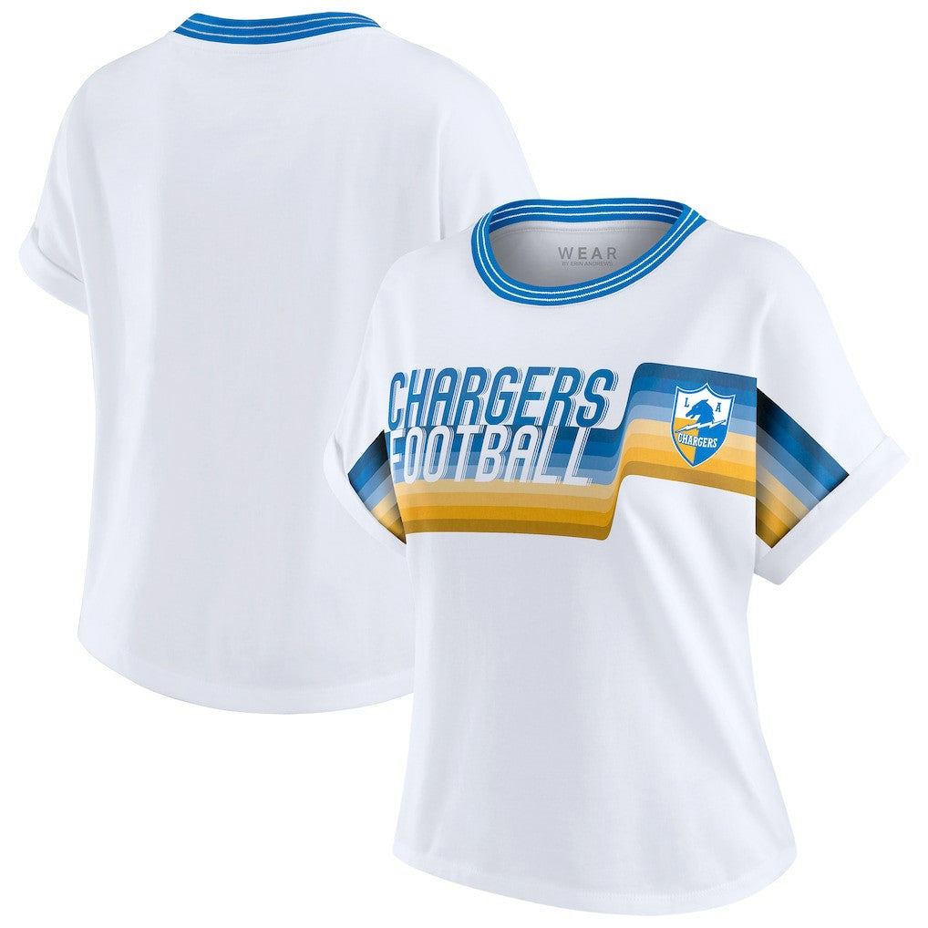 NFL Los Angeles Chargers WEAR by Erin Andrews Women's Cropped Center Stripe Dolman T-Shirt