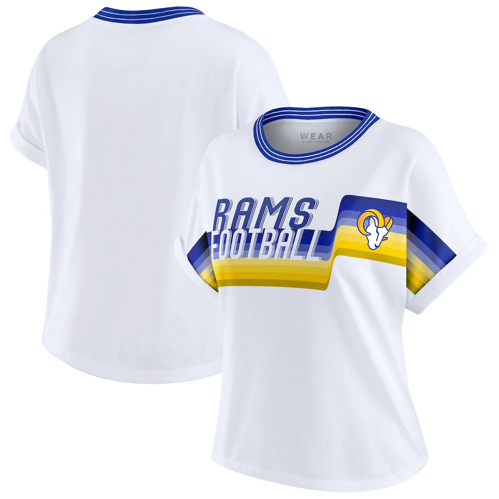 NFL Los Angeles Rams WEAR by Erin Andrews Women's Cropped Center Stripe Dolman T-Shirt