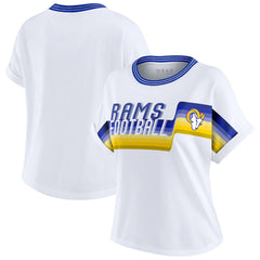 NFL Los Angeles Rams WEAR by Erin Andrews Women's Cropped Center Stripe Dolman T-Shirt
