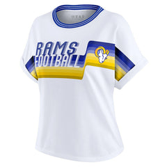 NFL Los Angeles Rams WEAR by Erin Andrews Women's Cropped Center Stripe Dolman T-Shirt