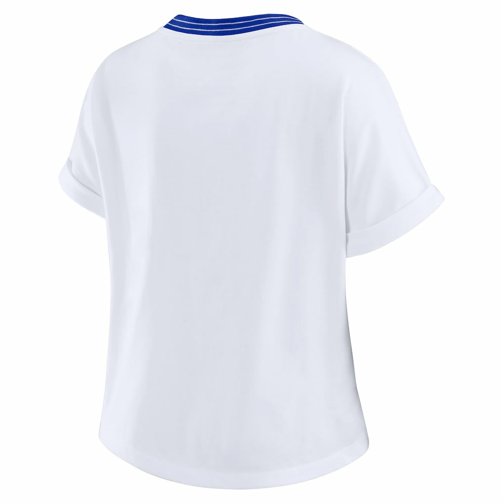 NFL Los Angeles Rams WEAR by Erin Andrews Women's Cropped Center Stripe Dolman T-Shirt