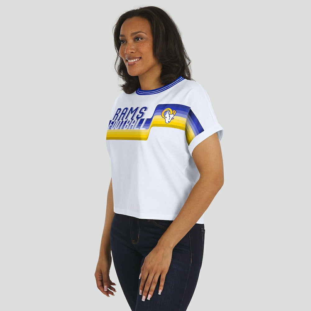 NFL Los Angeles Rams WEAR by Erin Andrews Women's Cropped Center Stripe Dolman T-Shirt